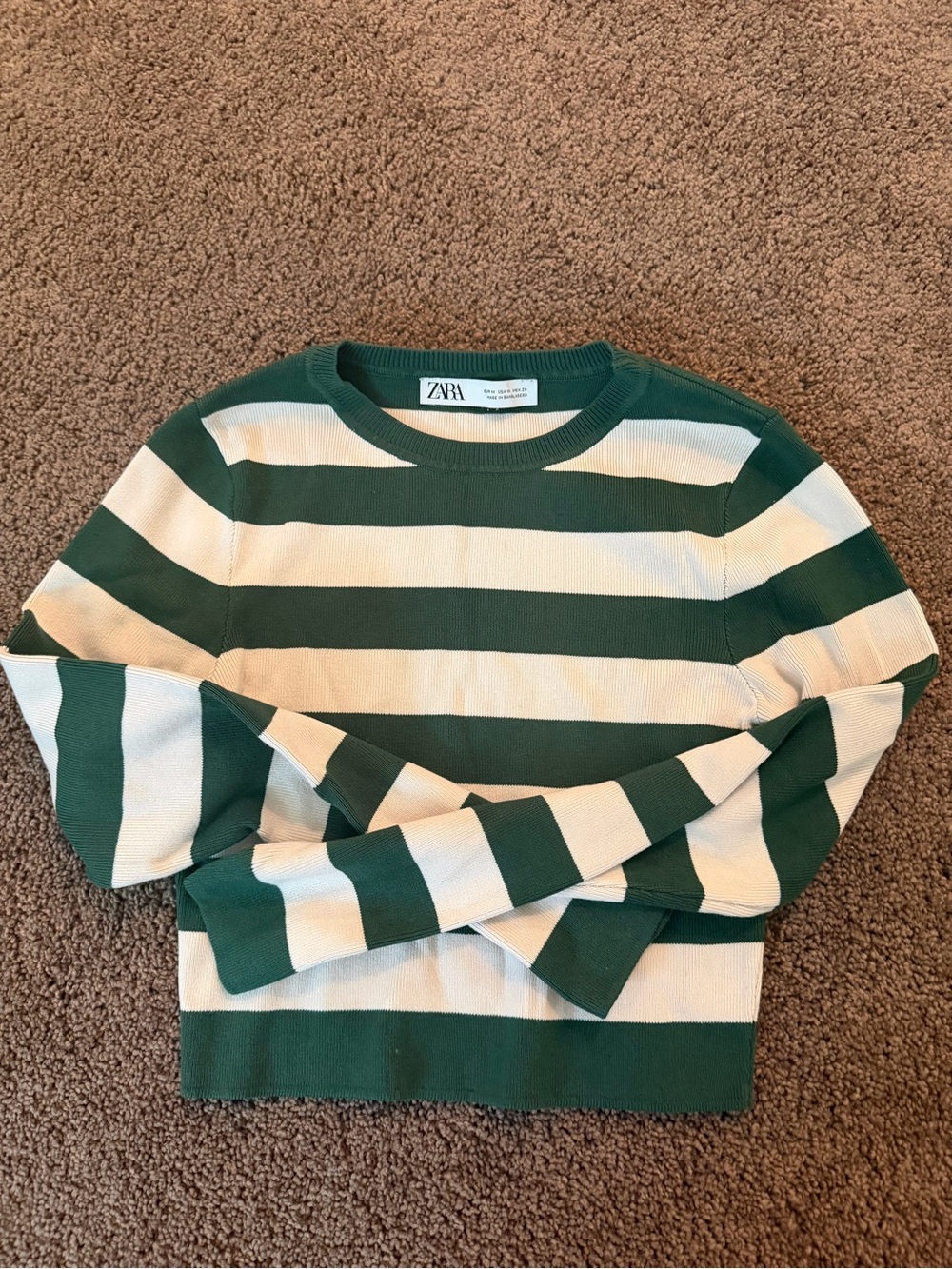 Zara Green and Cream Knit Stripe Jumper